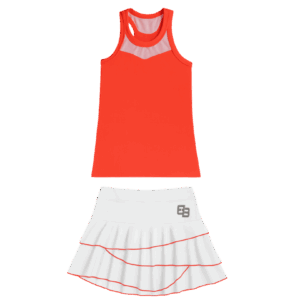 Conjunto tirantes mujer color rojo + falda blanca